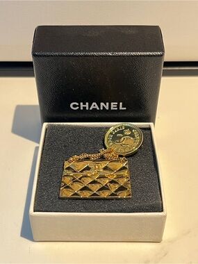 Chanel Coco Matelasse bag Coin Brooch 95P engraved GP w/ Box